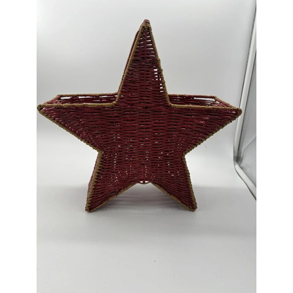 Vintage Red Wicker Star Shaped Basket Floral Arrangement Pocket Wall Table Decor